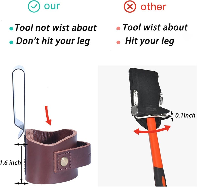 compuda Hammer Holder,Hammer Holder for Belt,Hammer Loop,Hammer Holster,Clip-On Tool Belt Holster Holds Hammers,Hatchet, or Mallet, Leather Hammer Holdert - Image 4